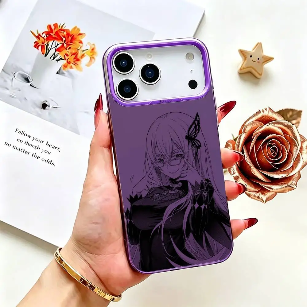 Anime ReZero Echidna  Phone Case For iPhone 17,16,15,14,13,12,11 Plus,Pro Max,XS,Grey Colorful Plated Inside Cover