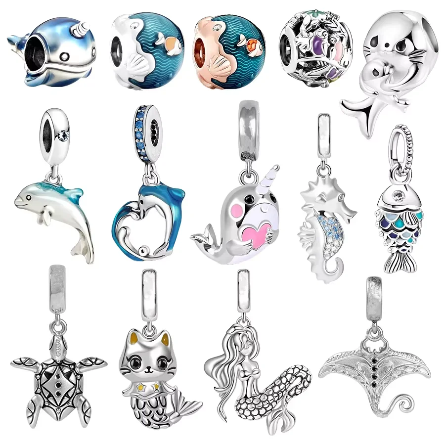 DIY Charm Jewelry Marine Animals Narwhal Series Pendant Turtle Dolphin Beads Fit Original 925 Sterling Silver Pandora Bracelet