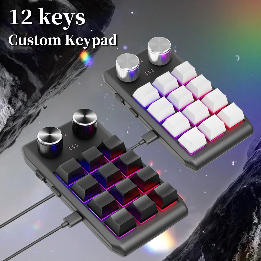 ماكرو برمجة لوحة المفاتيح الميكانيكية 12 مفاتيح 2 مقبض بلوتوث 2.4G 3-وضع Hotswapping Macropad لوحة المفاتيح للألعاب PS مخصص
