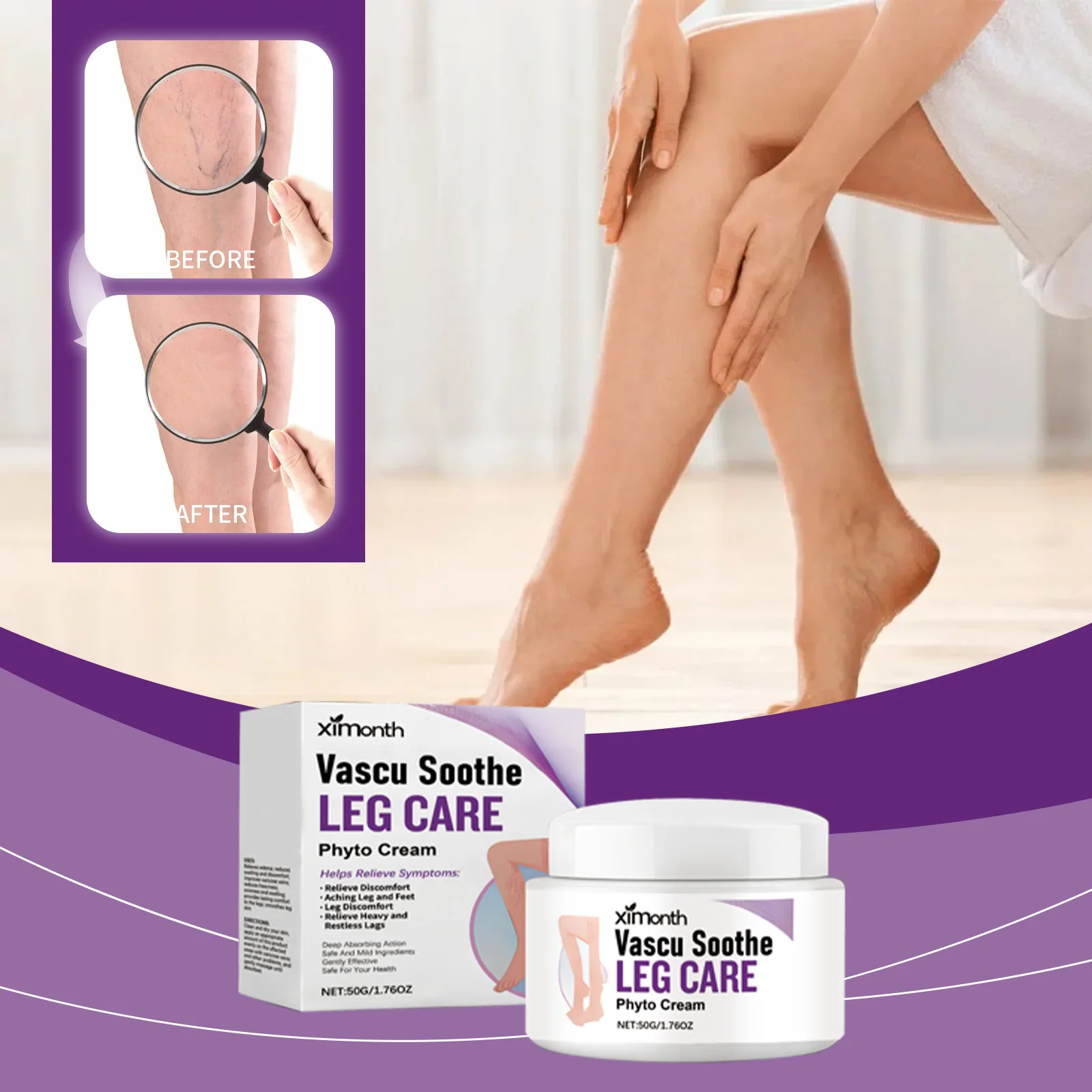 Ximonth Vascu Soothe Leg Care Phyto Cream - Relief for Heavy, Tired & Restless Legs - Improves Circulation & Comfort - 50g