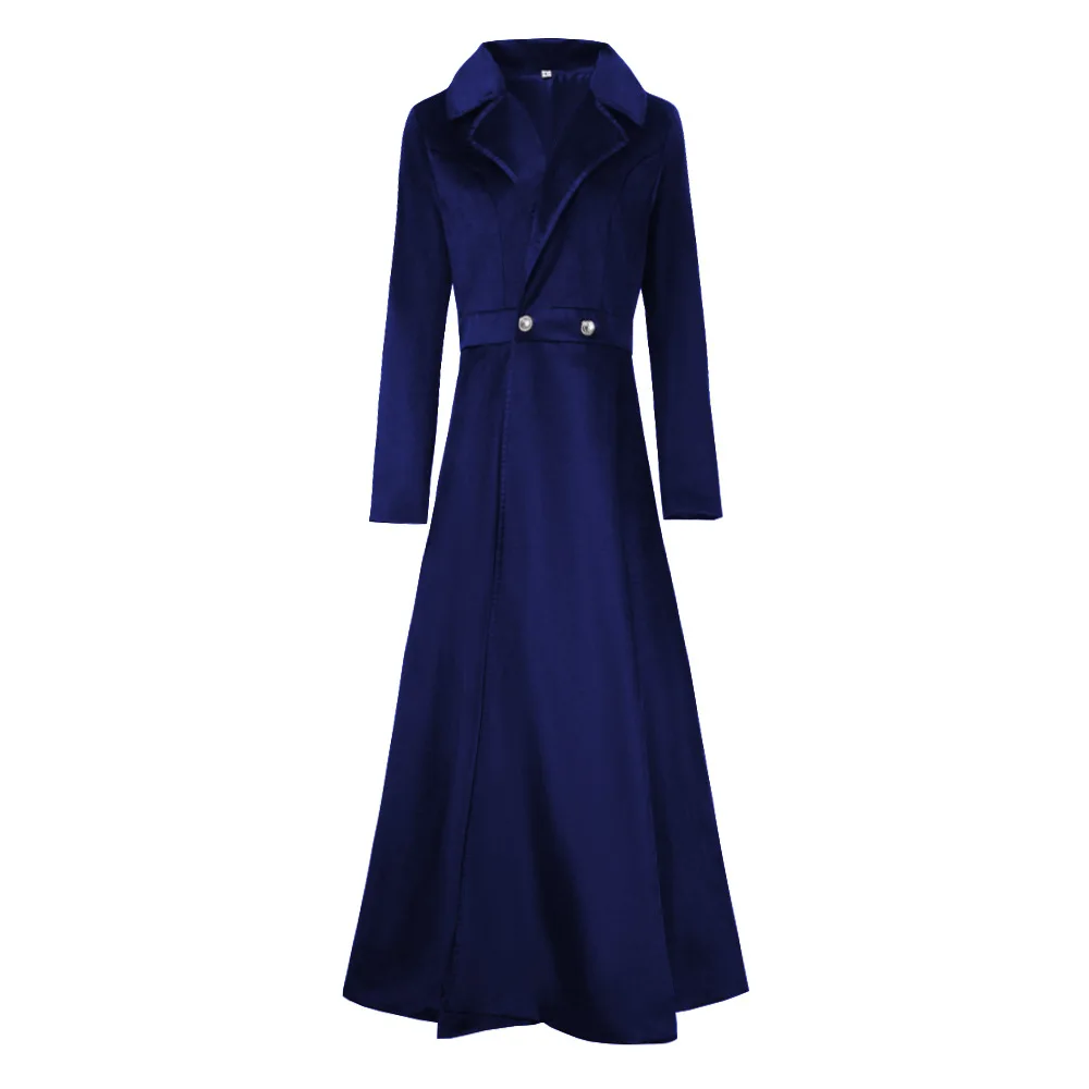 Women's Long Windbreaker Medieval Steampunk Victorian Slim Lapel Long Sleeve Trench Coat Velvet Jacket Halloween Costume