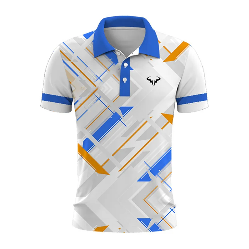 New 3D Printed Striped Men's Polo Shirt, Fashionable Golf Tennis Neck Short Sleeved Top, Loose and Breathable Summer Outfit 2026