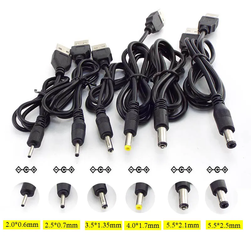 

Type A USB Male Port To DC 5V 2.0*0.6mm 2.5*0.7mm 3.5*1.35mm 4.0*1.7mm 5.5*2.1mm 5.5*2.5mm Plug Jack Power Cable Connector C3