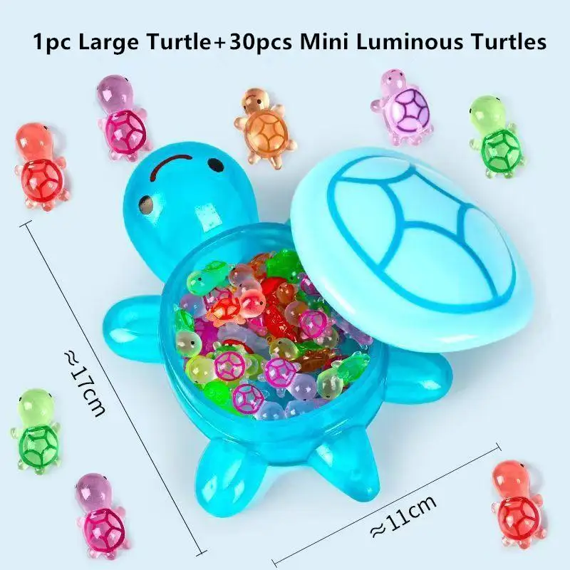 1PC Large Turtle+Mini Luminous Turtles Figurines Resin Craft Landscape Desktop Glowing Turtle Storage Ornament Night Glow