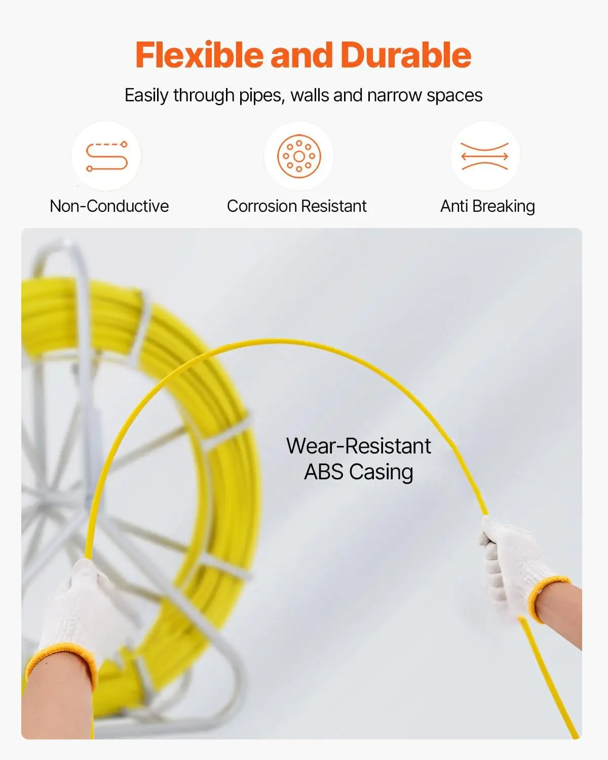 شريط سمك من الألياف الزجاجية بطول 425 قدم × 1/4 بوصة، أداة سحب قضيب شريط السمك مع حامل فولاذي متين، شريط صيد غير موصل #3