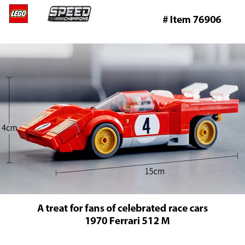 레고 76906 스피드 챔피언 1970 페라리 512M 조립 세트, 경주용 자동차 드라이버 미니피규어가 포함된 모델 조립 키트 291개