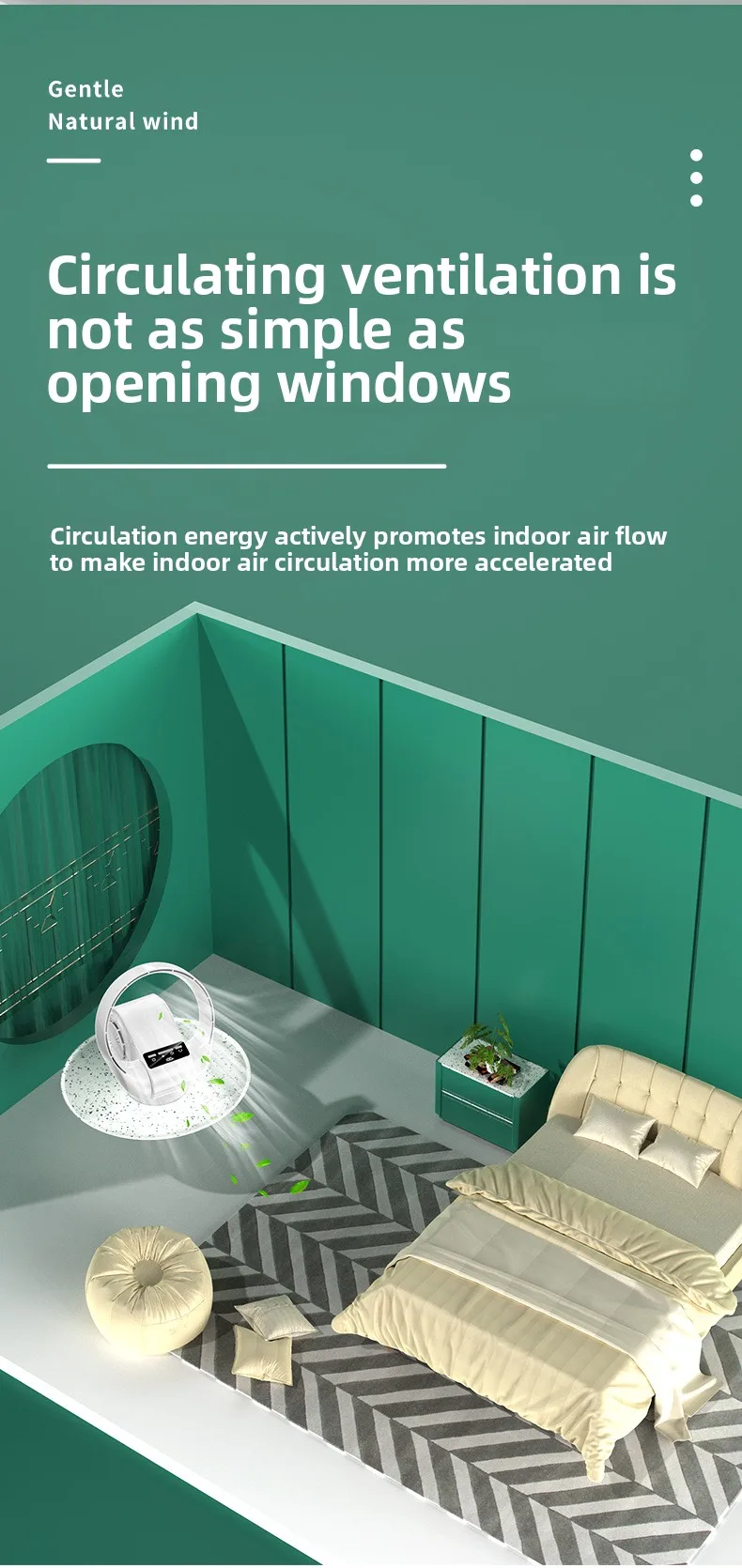 2025 Neuer USB-Ventilator zur Wandmontage, kabellos, wiederaufladbar, batteriebetrieben, leiser Tischventilator mit 5 Geschwindigkeiten für Büro/Schlafzimmer, Fernbedienung – Detail 9