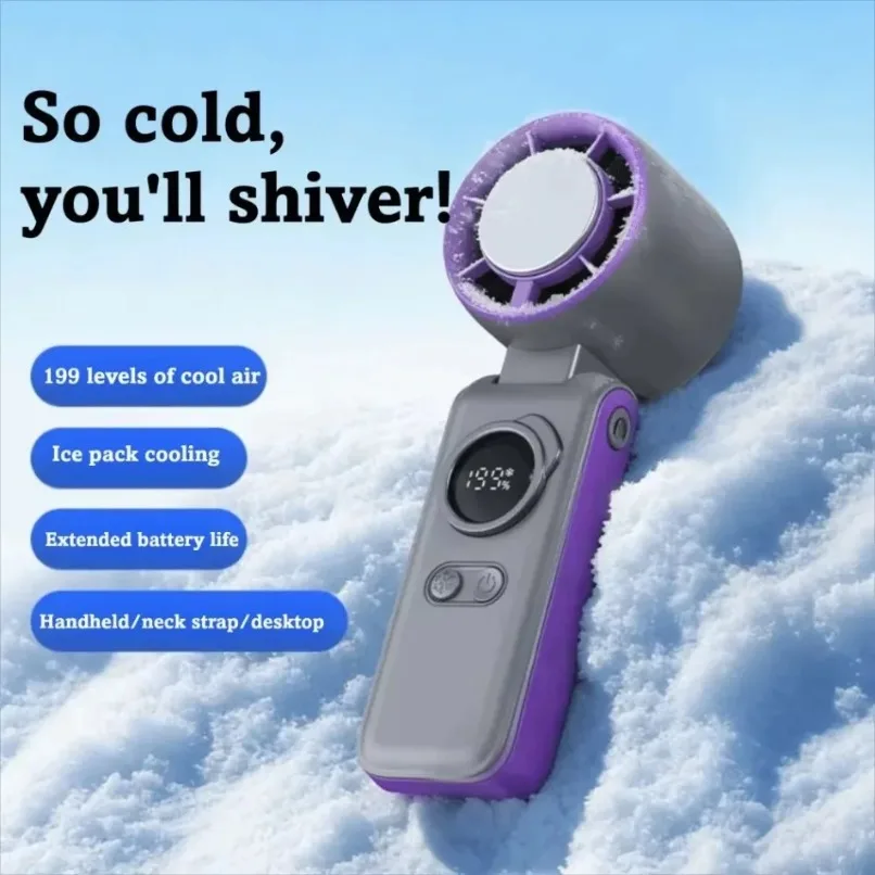 199 Speeds Handheld Cooling Fan Ice Pack Cold Compress Digital Display Rechargeable Portable Neck Desktop Personal Air Cooler FX