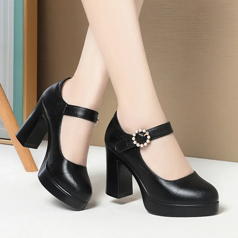 

Women Platform Pumps Shoes Women Shoe 2023 Shallow Mouth High Heels Women's Comfortable Round Head Thick Heeled Black Work Shoes