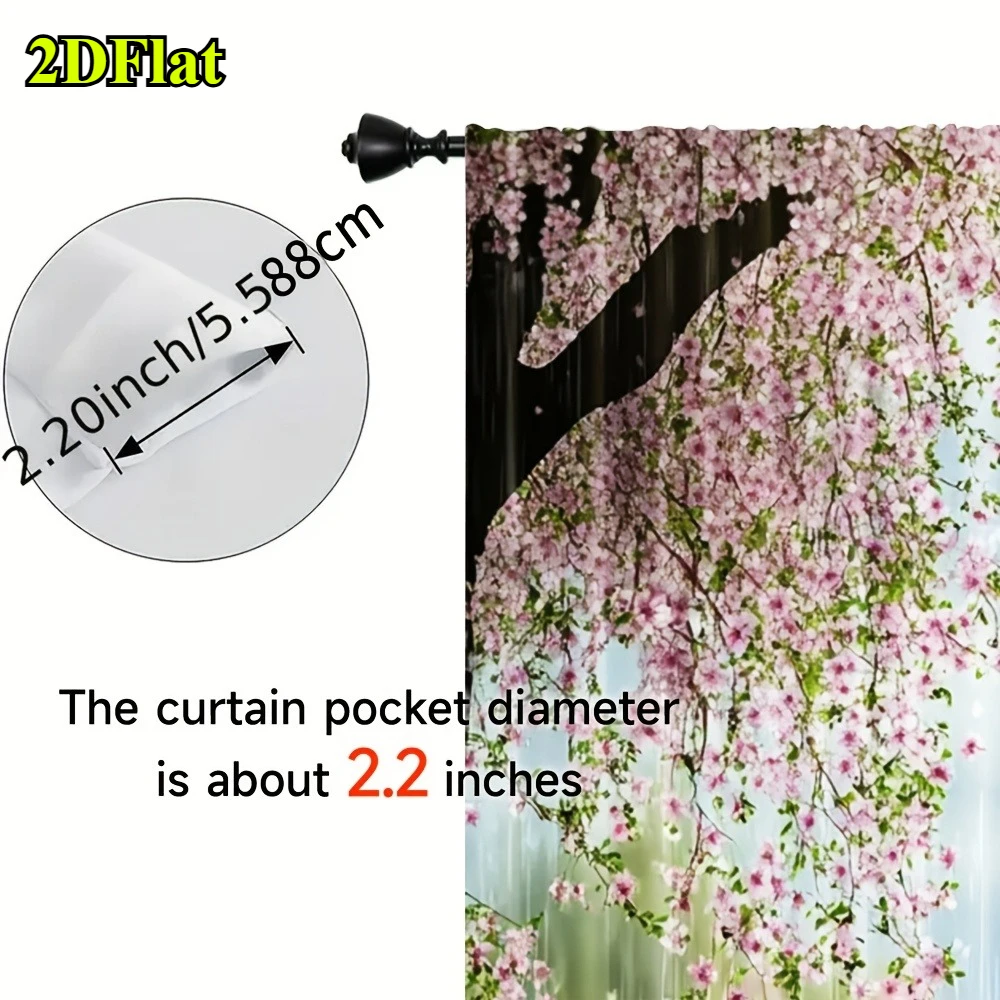 Aesthetic Floral Spring Blossom Curtains Window Panel Polyester Drapes for Living Room Bedroom Boho Chic Home Decor Shower Curta