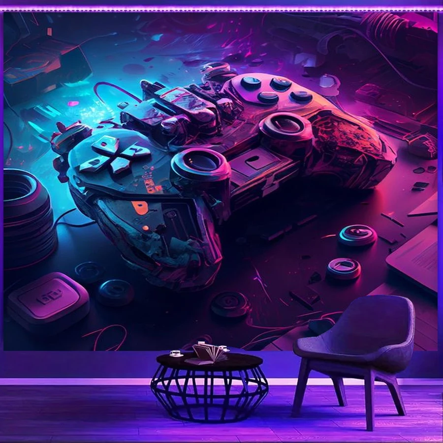 1PC Retro Gamepad Cyberpunk Art Print Backdrop Banner, Bedroom Living Room Photo Background, Polyester, Home Decor, Wall Art