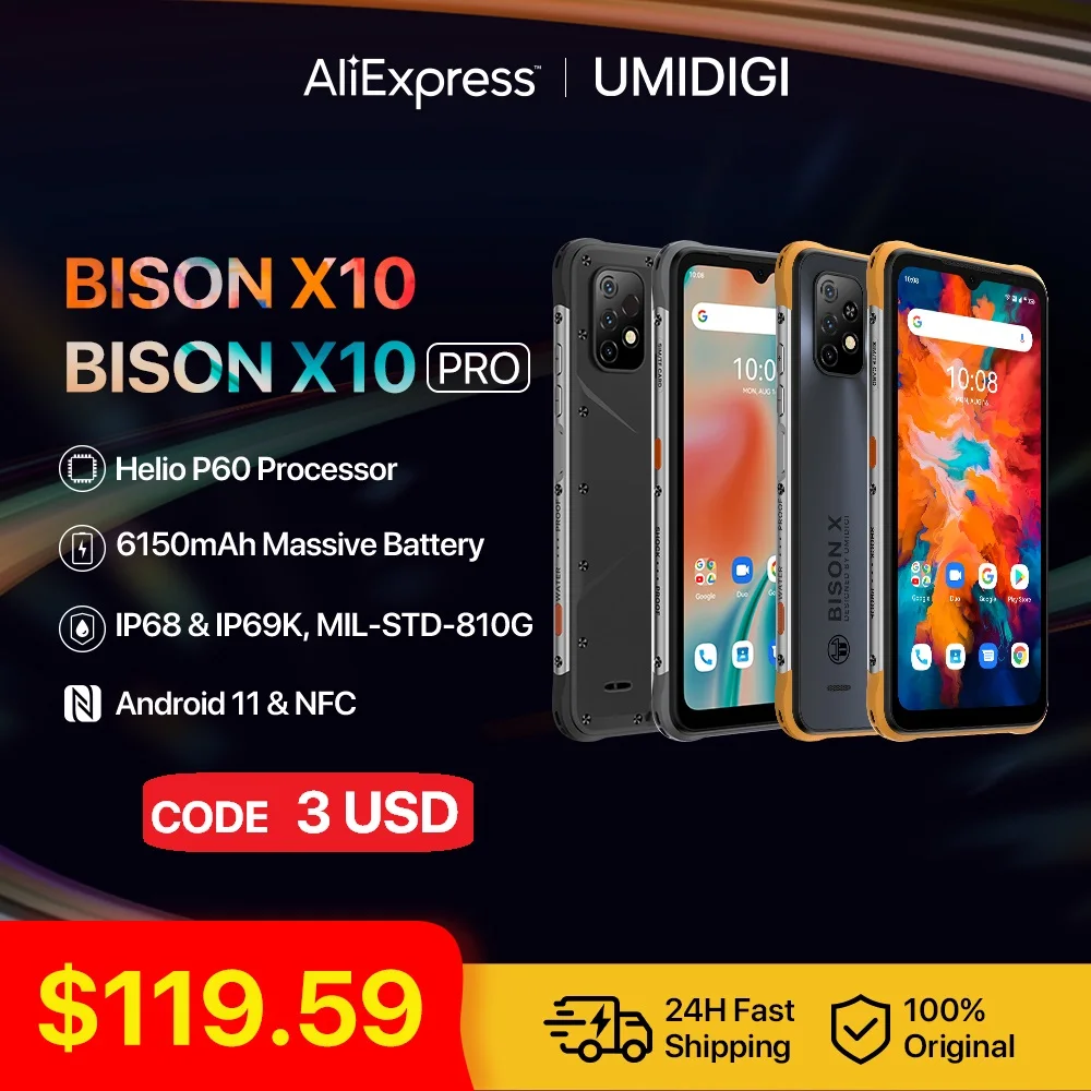 umidigi bison x10 smartphone robusto pro celular nfc versao global 653 ip68 4gb 128gb helio p60 camera tripla de 20mp 6150mah 01