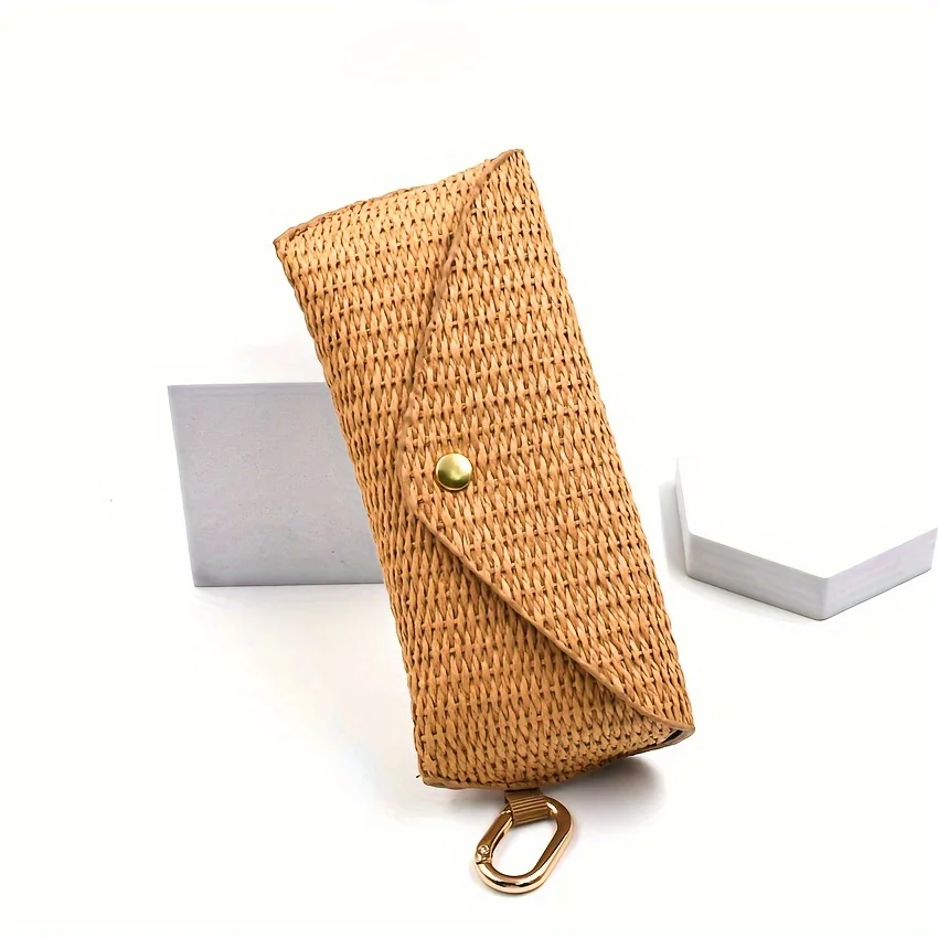 1 Pc New Woven Straw Texture Glasses Pouch With Hook Portable Travel Sunglasses Storage Bag Fashion Eyeglass Case For Men Women