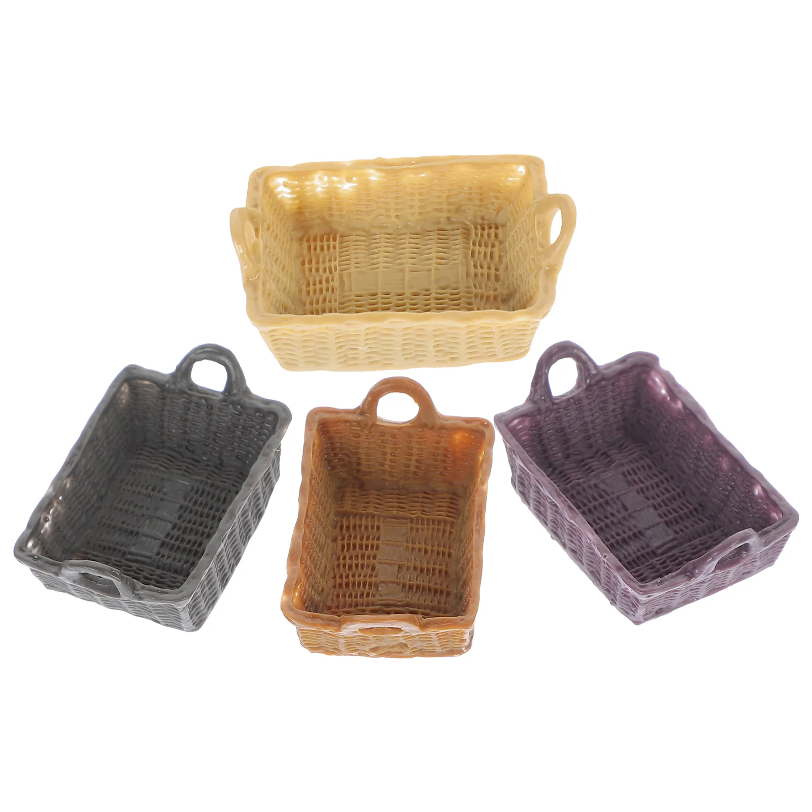 4 Pcs Accessories Miniature Basket Toy Resin Wicker Baskets Small House Furniture