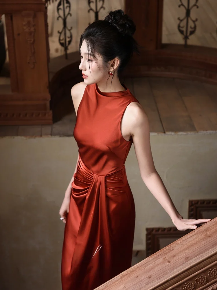 

Red Wedding Dr Ele New Chinese Sle Morning Robe for Bride Zipped High Waist Floor Length Faionable Wedding Gown