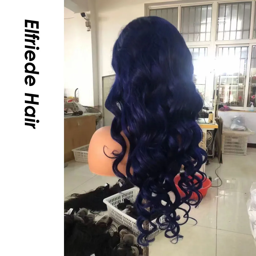 Elfriede #Dark Blue Loose Wave Lace Wigs for Women 4x4 Lace Closure 13X4 13X6 HD Lace Frontal Wig 100% Remy Human Hair Wigs