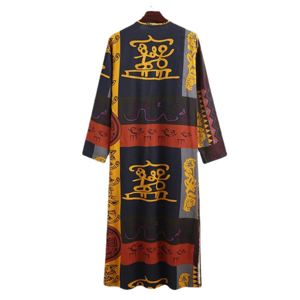Fashionable Casual Style: New Southeast Asian Men's Long Robe, Oracle Elephant Print Showcasing Unique Charm