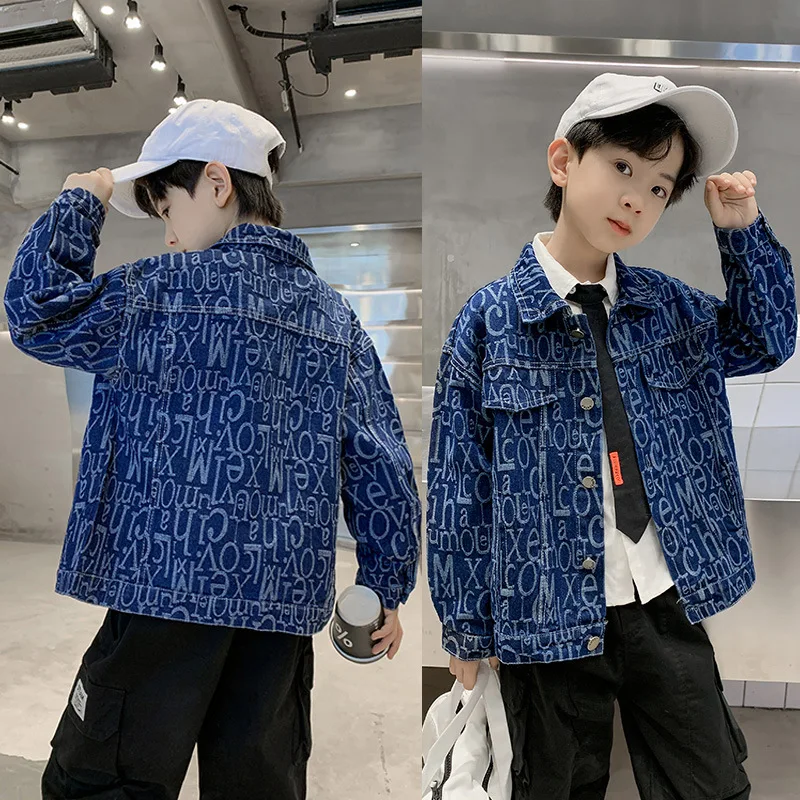 

Джинсовая куртка для мальчиков на весну и осень, Детская Корейская версия, Модная Джинсовая куртка с длинным рукавом, Топ