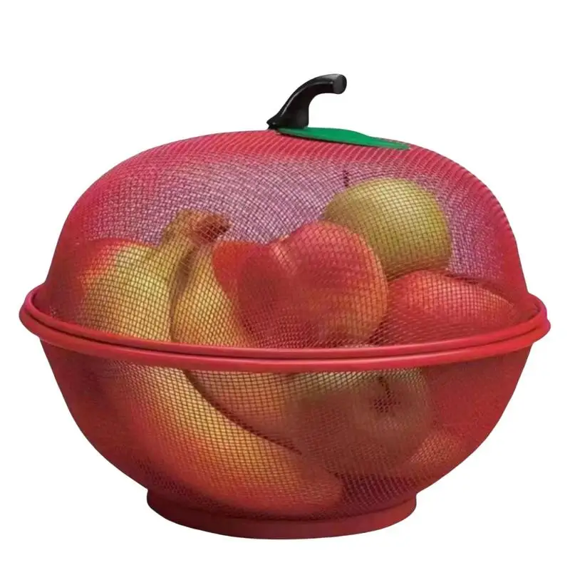 Mesh Fruit Basket With Lid Portable Drain Basket Metal Wire Fruit Bowl Large Capacity Vegetables Fruit Holder Kitchen Gadgets