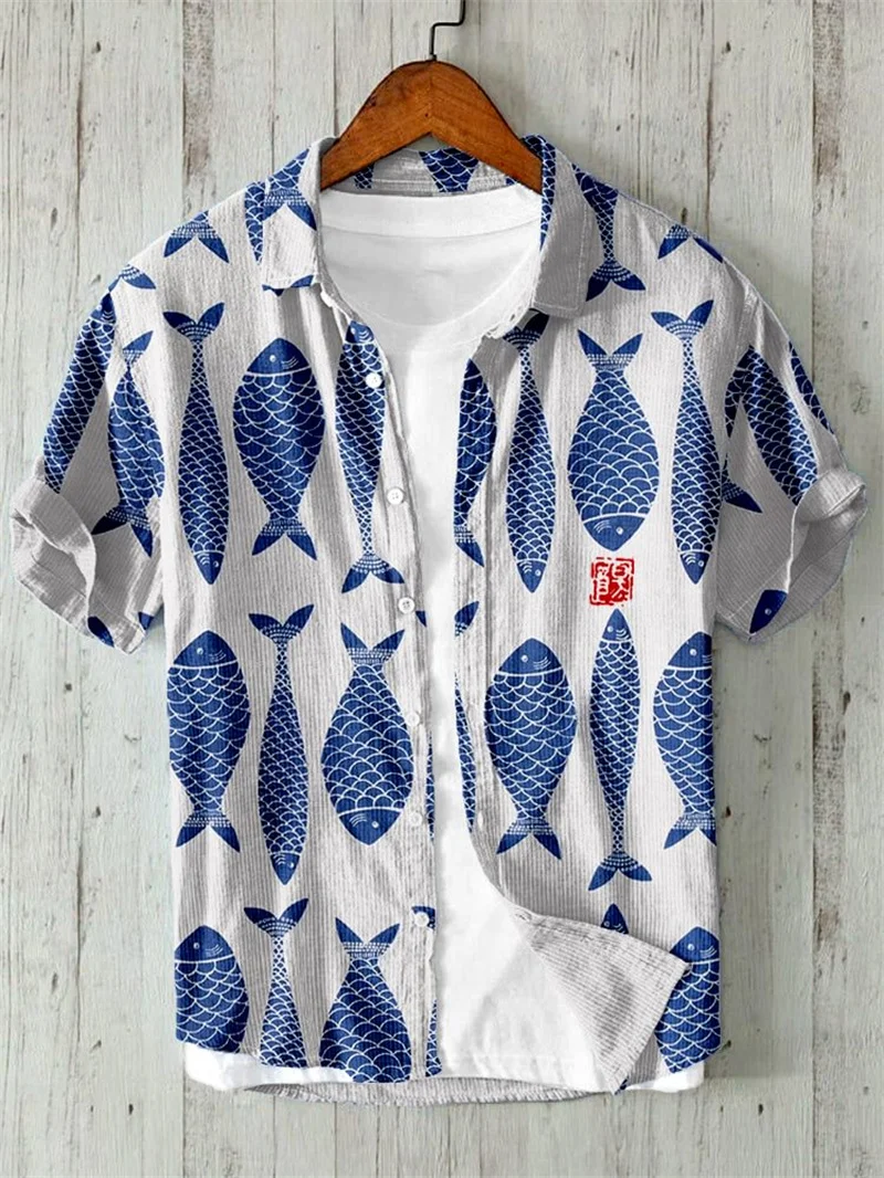 

Hawaiian Men's Linen Short Sleeve Shirt 3D Kitten Print High Quality Vintage Fashion Casual New Shirt