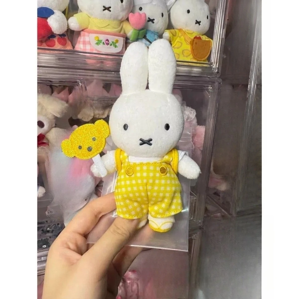 Anime Cute Miffy Yellow Grid Overalls Doll Pendant Exquisite Plush Lovely Kawaii Compact Little Fresh Decoration Sweet Backpack