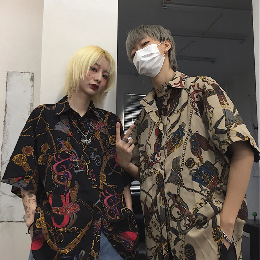 

Ретро-рубашка свободного кроя с цветочным принтом, молодежная, летняя, из тонкой ткани, не требующая глажки, повседневная, для подростков