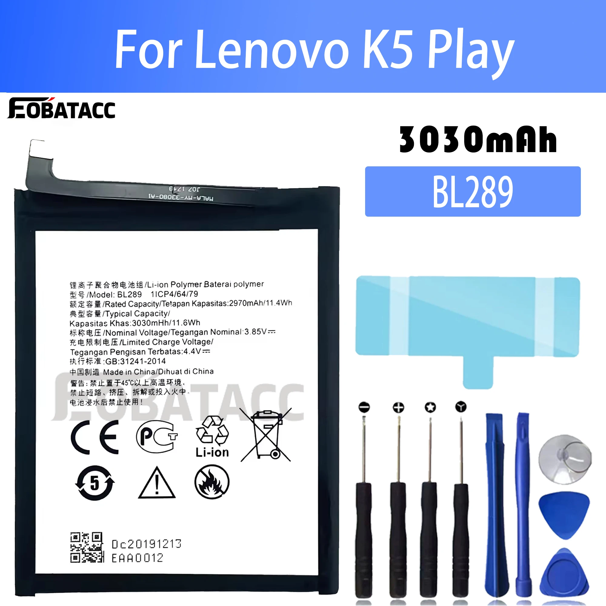 100% New Original Battery BL289 For lenovo  K5 Play Battery + Free Tools