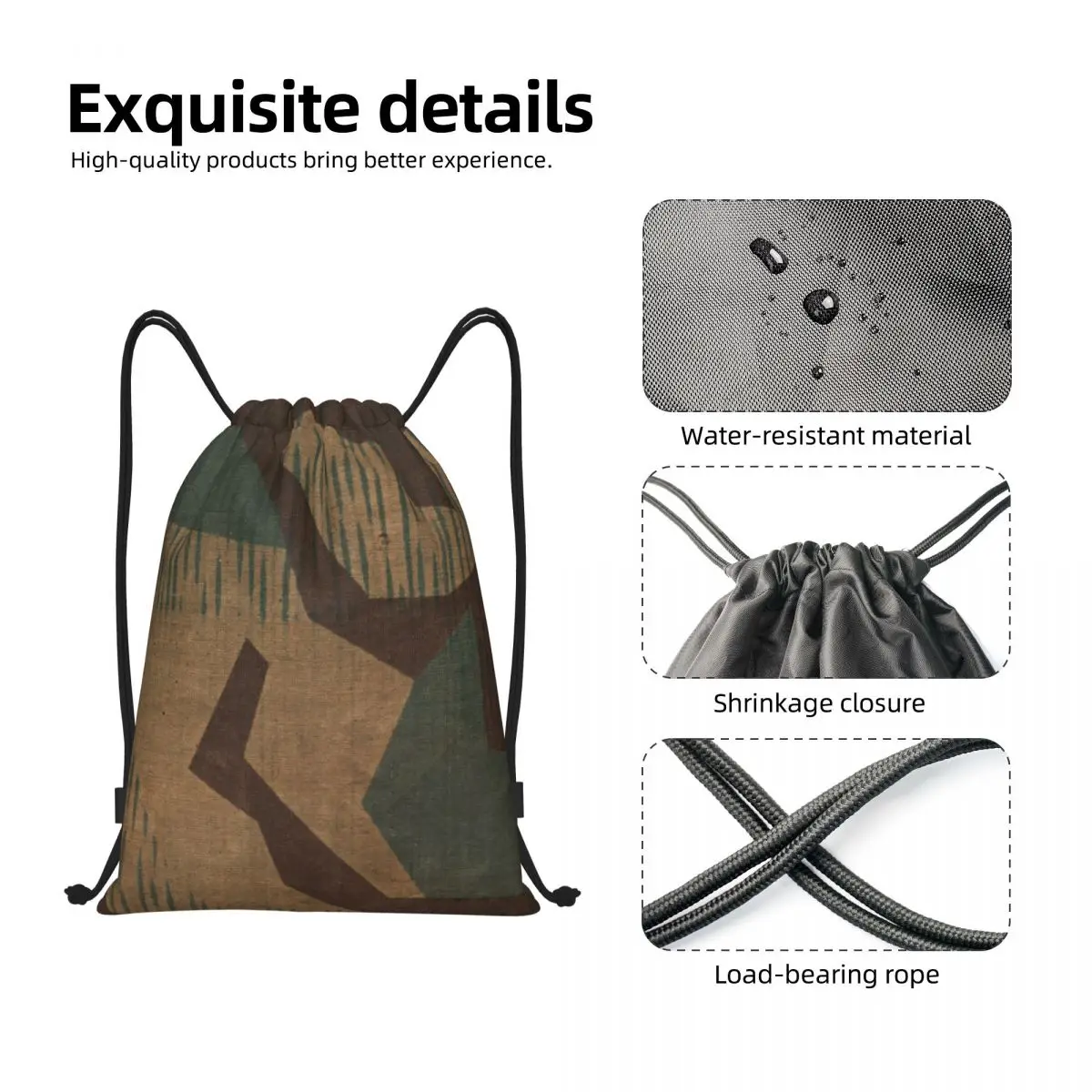 Splintertarn German WW2 Camouflage Drawstring Bag Foldable Sports Gym Sackpack Military Army Tactical Camo Storage Backpacks