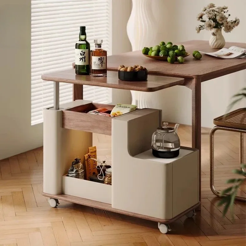 

Walnut Multifunctional Tea Table Wheels Cooker Kettle White Small Coffee Table Designer Space Saving Stolik Kawowy Furniture