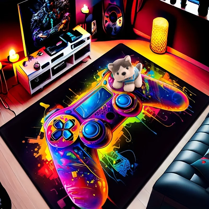Premium Polyester Material  Adhesive Backing, 3D Printed Dreamy Gaming Console Pattern Mat, Machine Washable Non-Fading, Suita