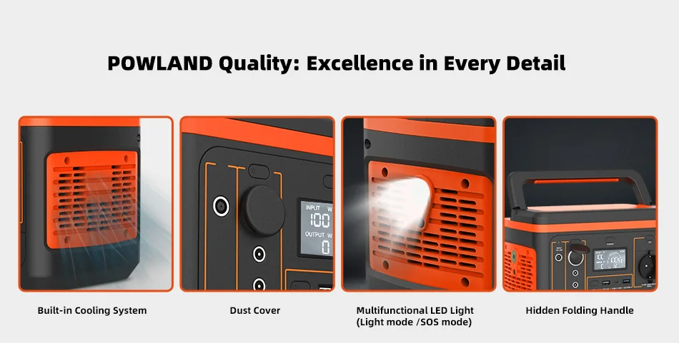 POWLAND 800W Tragbare Powerstation Solargenerator für Reisen, Camping, Wohnmobile mit AC-Anschlüssen, MPPT-Solarstromstation, Typ-C USB-C, Outdoor-Notfall-LED-SOS – Detail 17