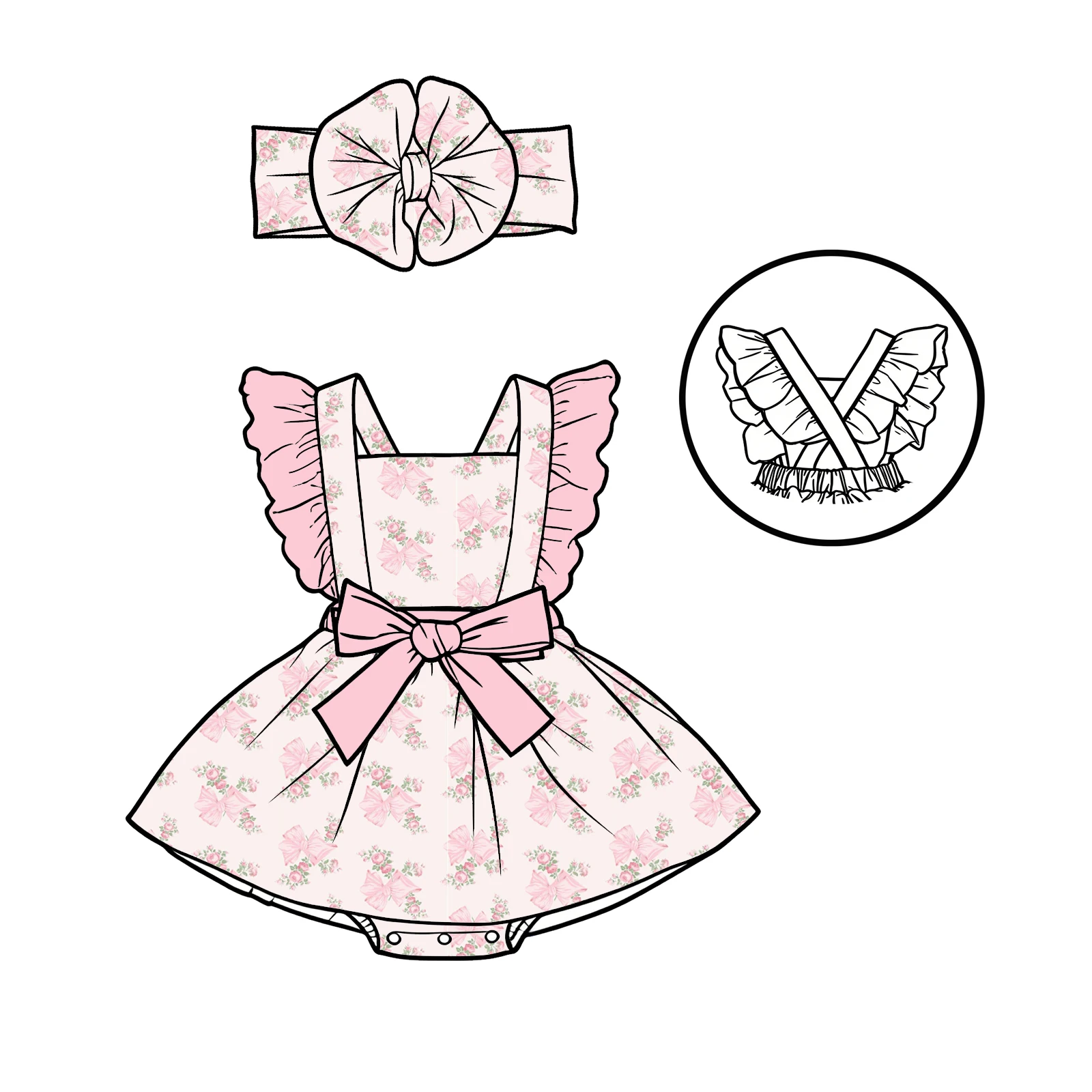 Custom Baby Romper Pink Flower Infant Toddler Clothes Sleeveless Ruffle Newborns Romper