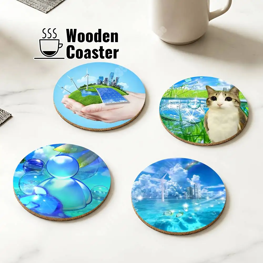 Retro Frutiger Aero Y2k Win7 Era Wooden Cup Mat Americano Beer Milk Water Coaster for Baking Studio