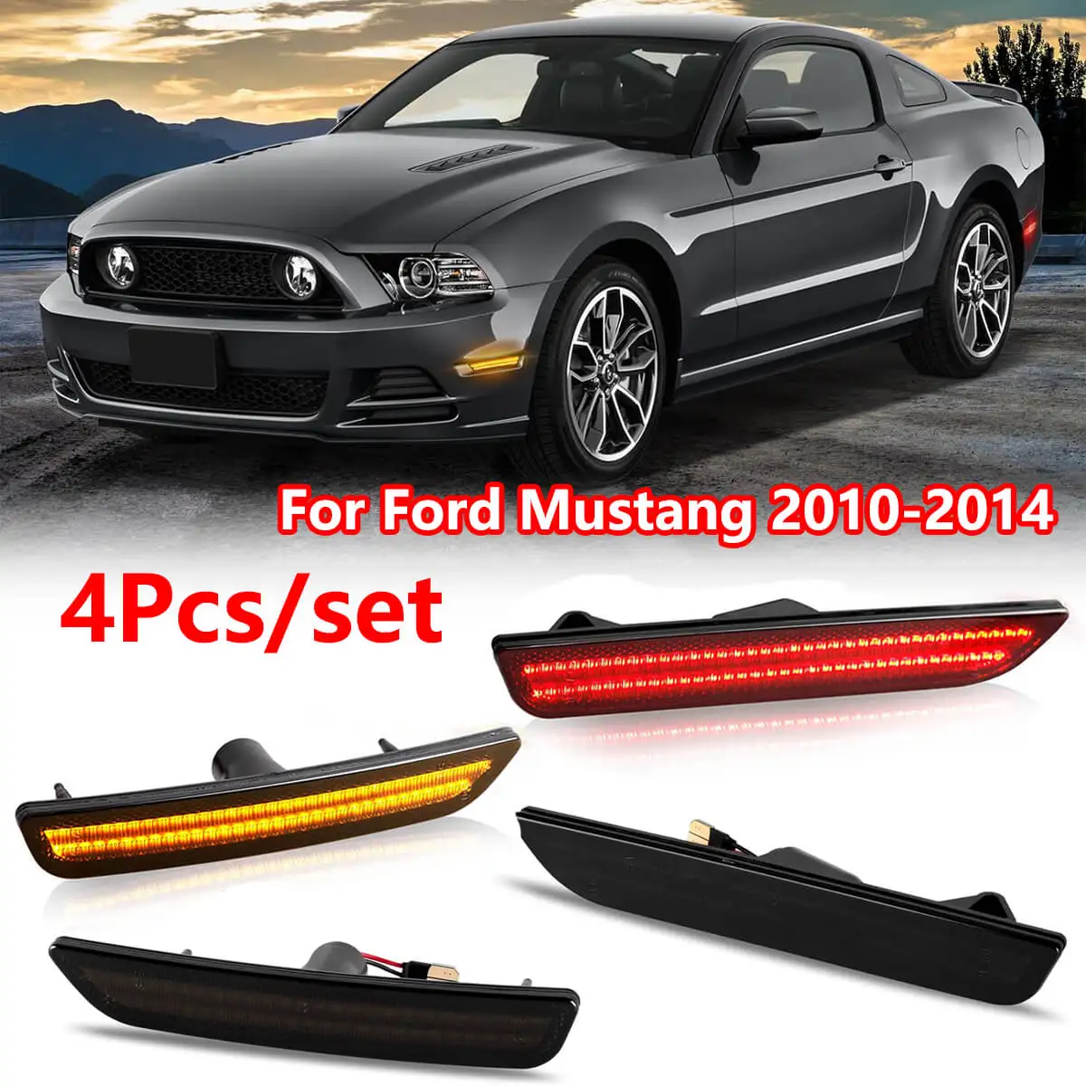 For Ford Mustang Base GT Shelby GT500 Boss 302 2010 2011 2012 2013 2014 Car Front Rear Bumper Side Marker Light 4pcs LED Lamps