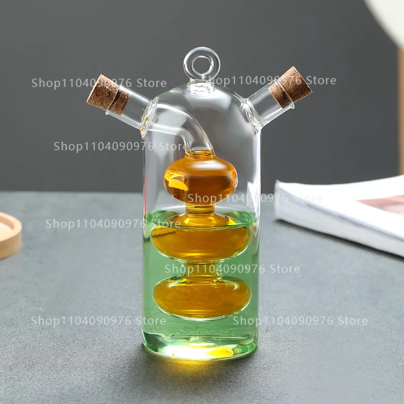 

2 in 1 Glass Oil Bottle Large Capacity Creative Kitchen Condiment Bottle Transparent Dual Use for Soy Sauce Vinegar