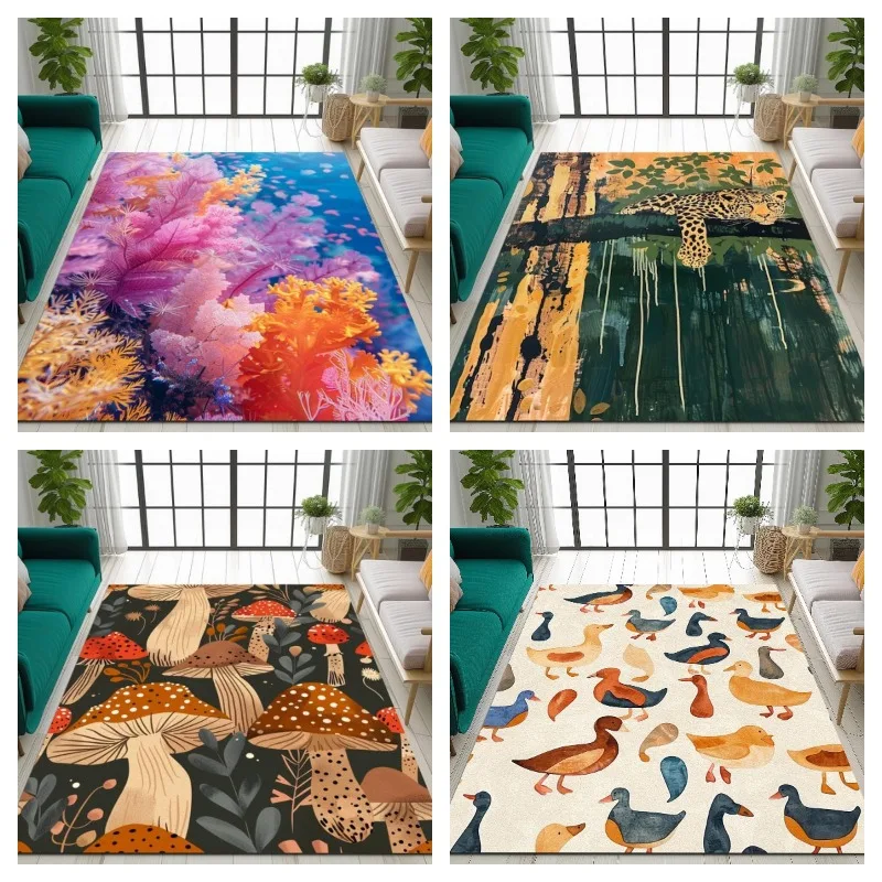 

Deluxe Bird Rugs Bohemian Style Marine Life Carpet Plush Non-slip Decorative Carpet Classic Cute Mushroom Turkey Printed Carpet