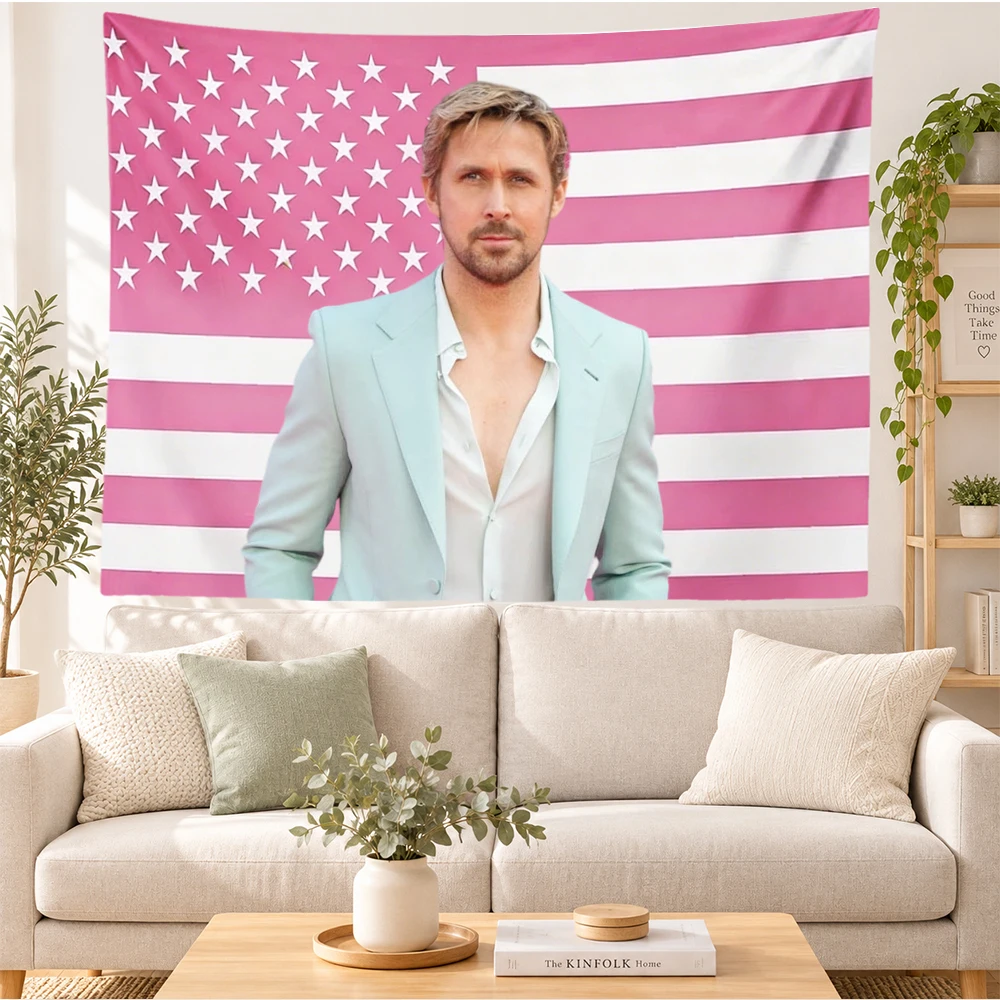 R-Ryan Gosling Tapestry Wall Hanging Pink American Flag  Heartthrob Banner Bedroom Dorm Living Room Home Decor Fans Gift