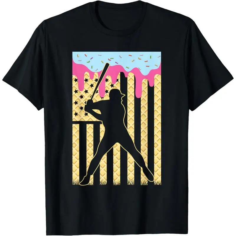 

Baseball Ice Cream T-Shirt Funny Sports Graphic Tee Unisex Casual Top for Players, Fans, Summer Streetwear or Gift Idea S-3XL