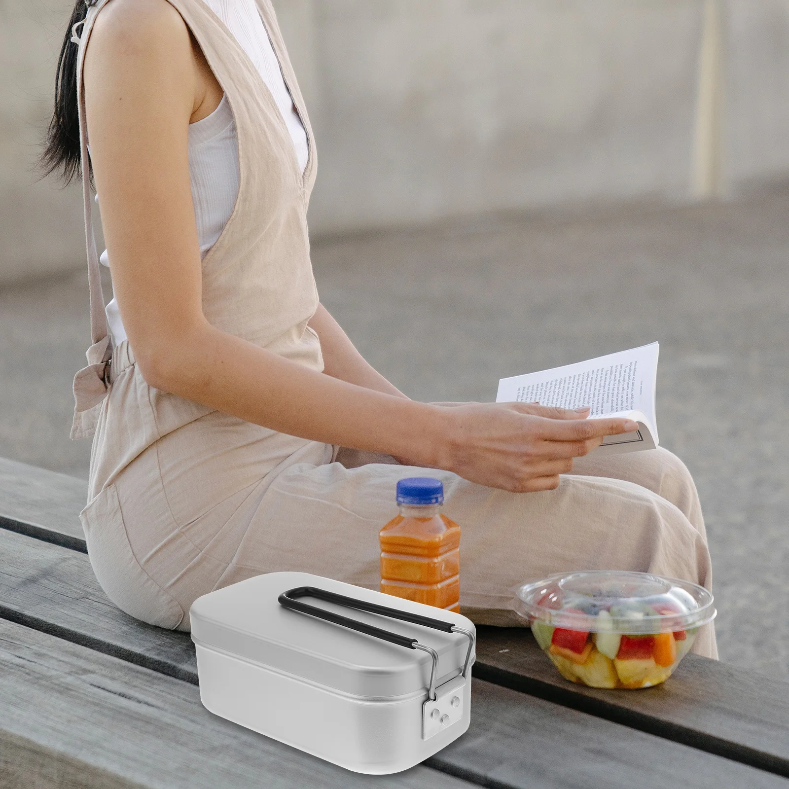

Aluminum Tin Lunch Box Lid Lightweight Food Container Camping Picnic Outdoor School Silver Smooth Edge Leak-Proof Metal