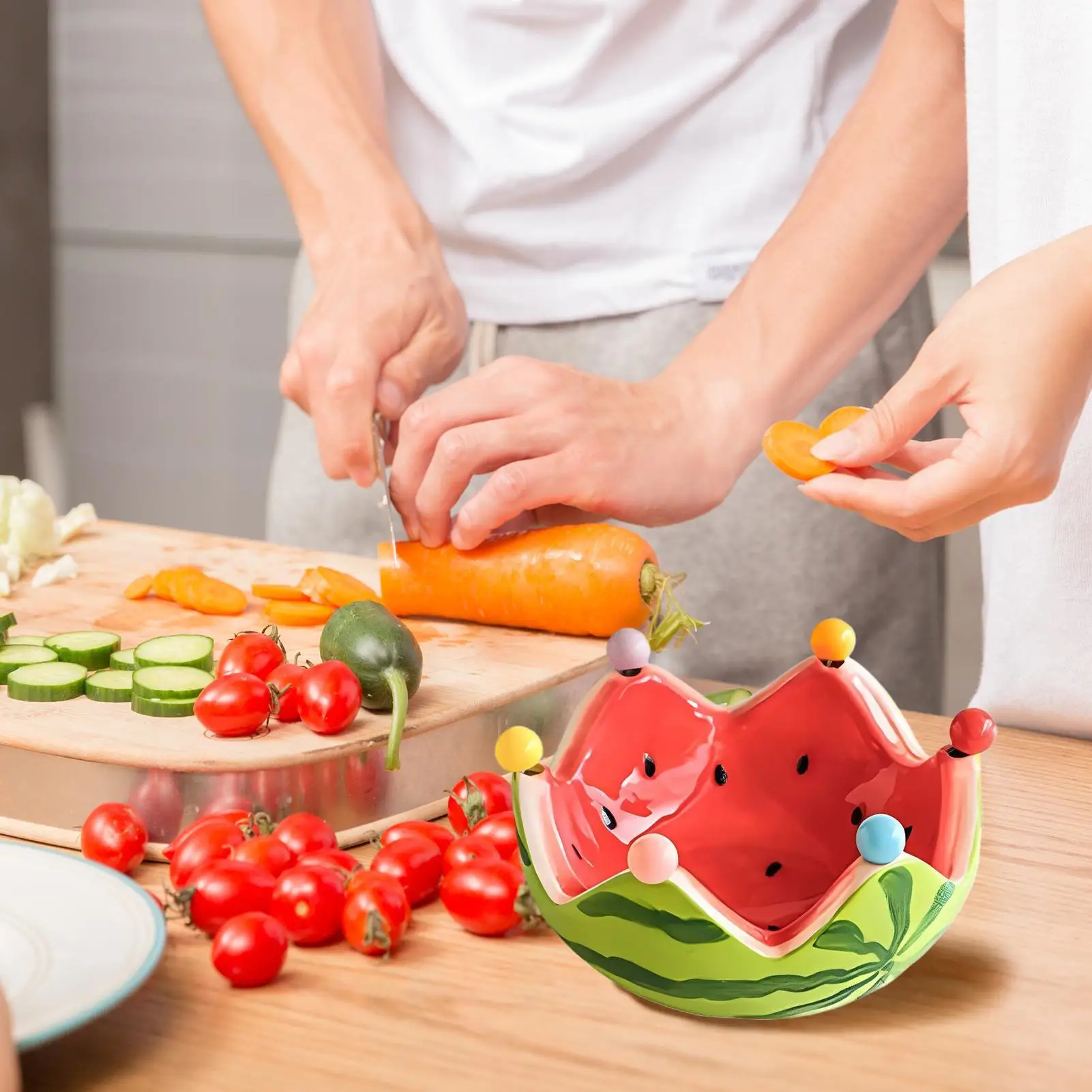 Watermelon Bowl Decorative Fruit Bowl With 6 Stainless Steel Forks Kitchen Gadgets For Lounge Restaurant Household Event Party