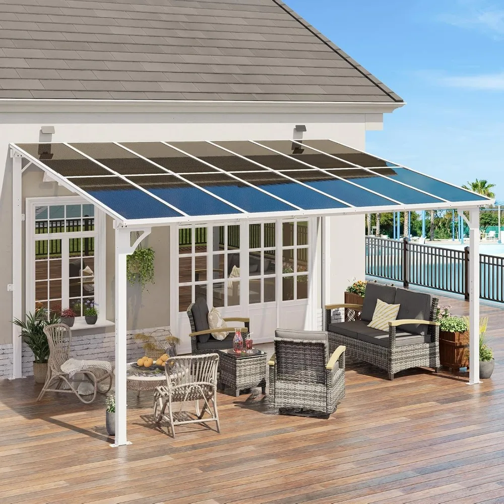 

Садовая беседка 10' x 14', настенная беседка, пристенная металлическая беседка-навес, беседка-пергола со склонной крышей