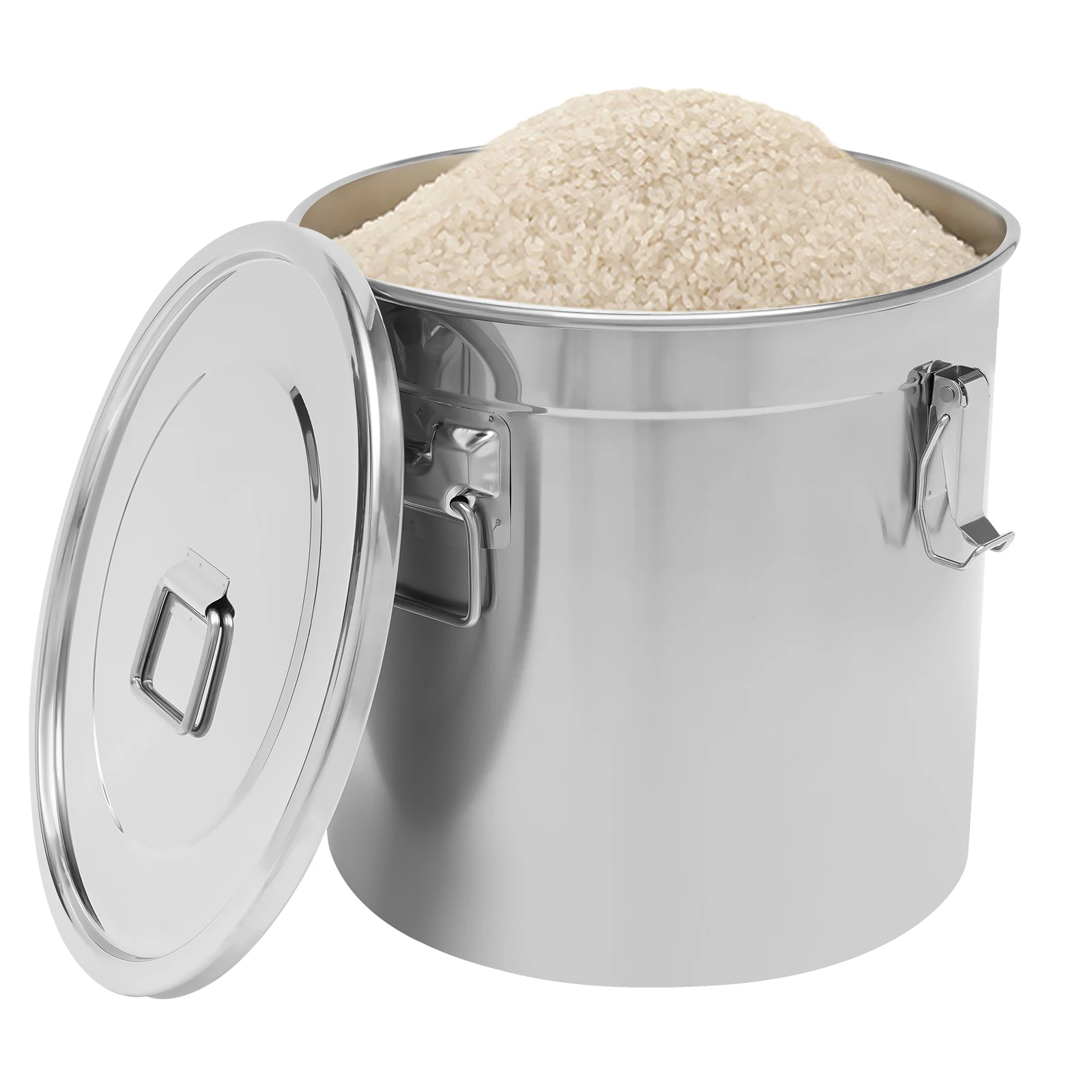 33L Stainless Steel Airtight Canister Rice Cereal Grain Canisters Container Food Oil Sugar Milk Storage Bucket with Handles+Lid