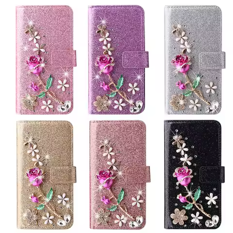 Luxury Flip Glitter Phone Case For Samsung Galaxy S25 S24 S23 S22 S21 FE S20 Ultra S10 A15 A52 A53 A34 A54 Flip Case