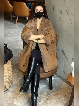 

Женское зимнее пальто Linda Sister: ретро-стиль, теплый фасон, кожаное, с мехом, утепленное хлопком, для женщин