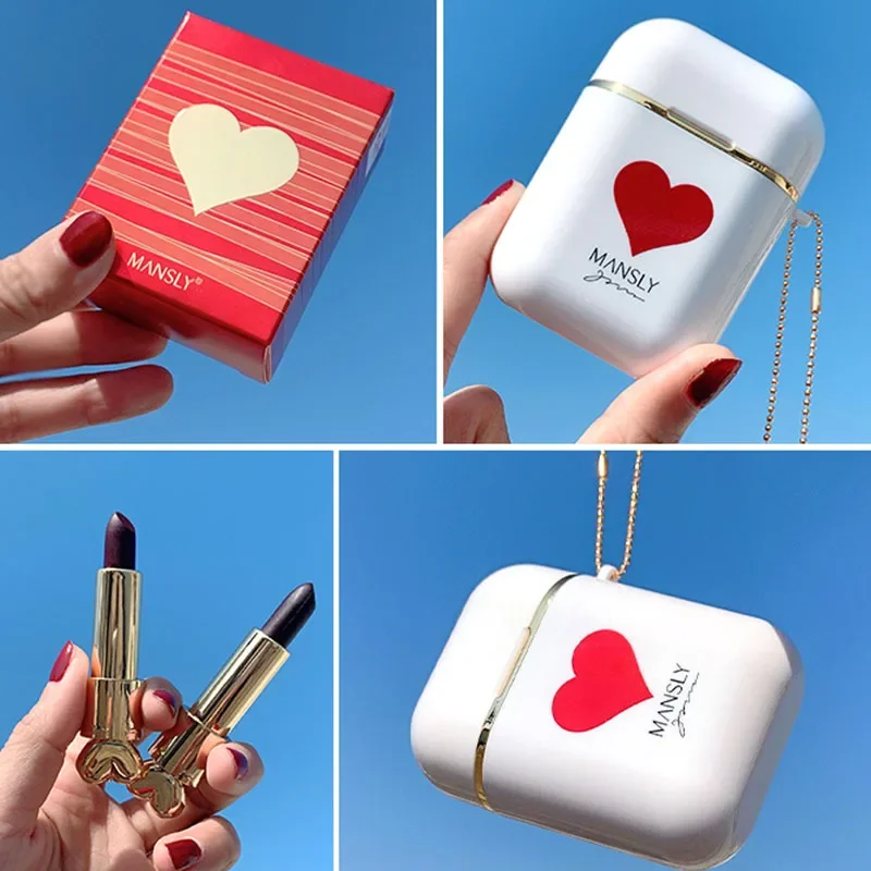 Mansly Lipstick Set Kawaii Earphone Shape Korean Lipstick 2 Colors in 1 Makeup Lip Velvet Lipstick Set Matte