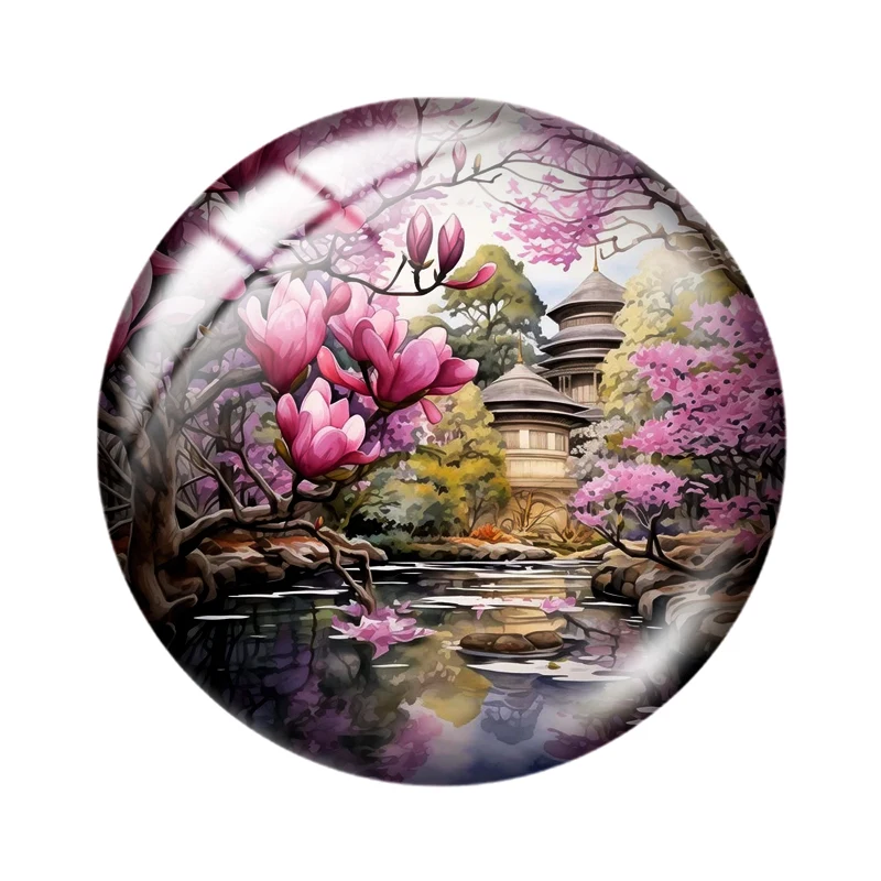 Magnolia Dreamscapes Watercolor 12mm/18mm/20mm/25mm Handmade Photo Glass Cabochons DIY Making Accessories