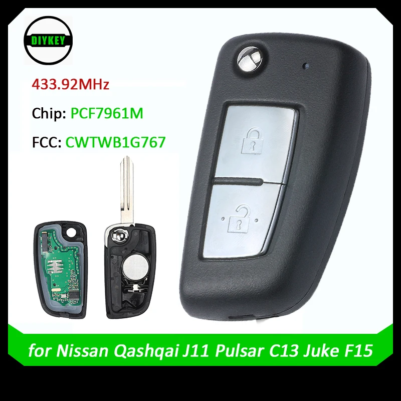 

2-кнопочный откидной дистанционный ключ DIYKEY 433,92 МГц PCF7961M 4A чип для Nissan Qashqai,X-Trail,Pulsar,Micra,Juke, CWTWB1G767