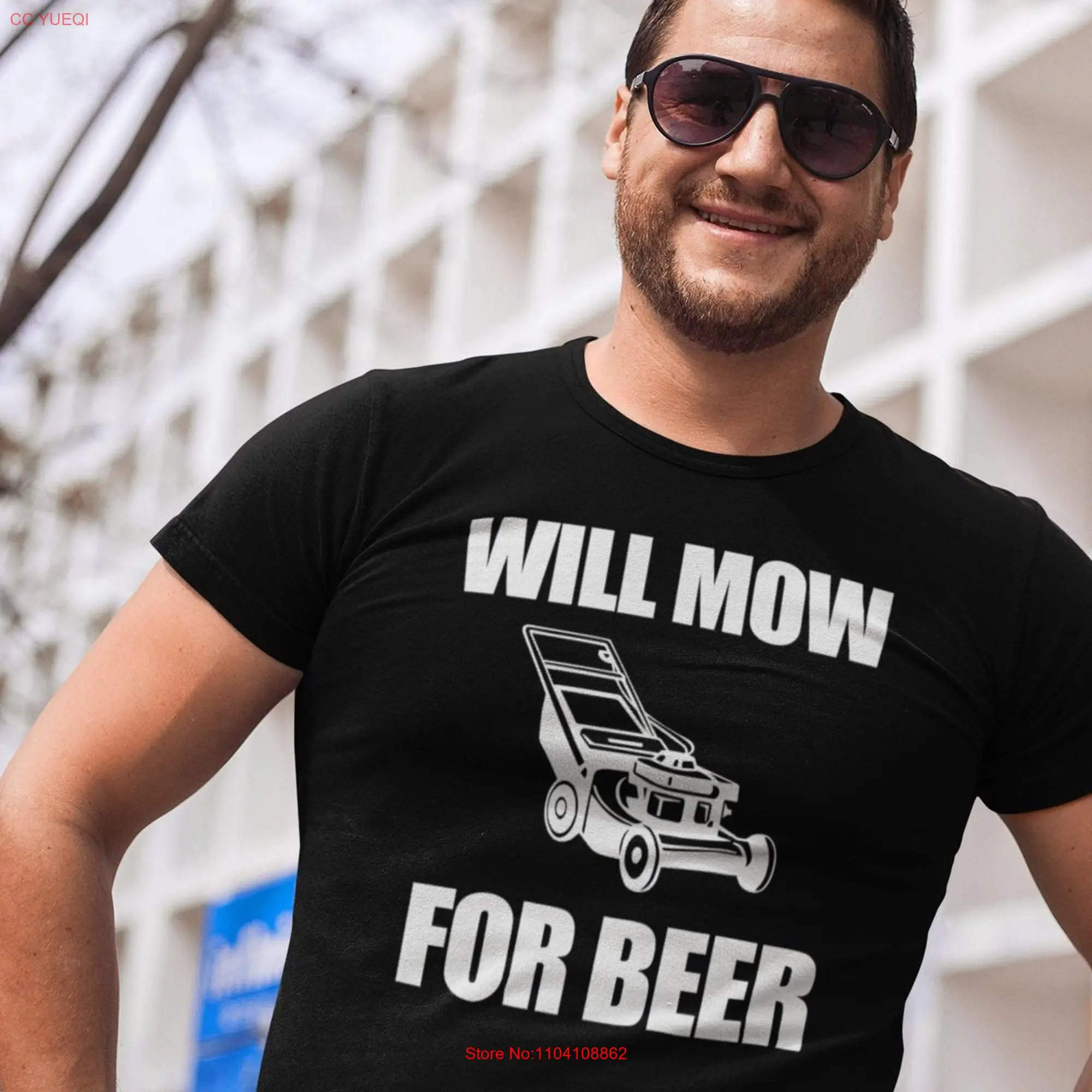 Funny Lawnmower T Shirt Will Mow for Beer long or short sleeves