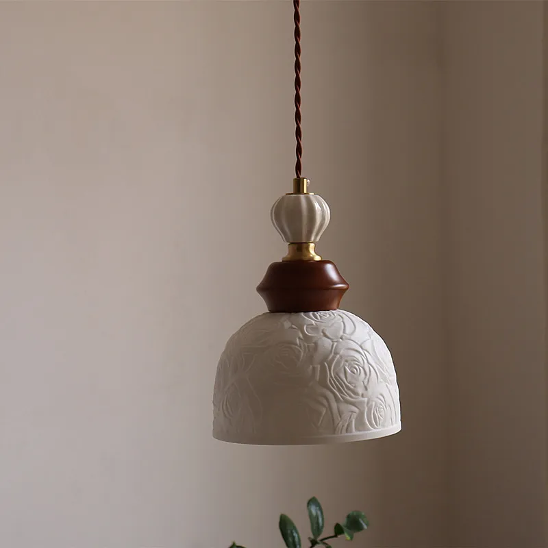 IWHD Белая Роза Керамические Светодиодные Подвесные Светильники Спальня Столовая Освещение Гостиной Французский Винтаж Подвесной Светильник Украшения Светильник