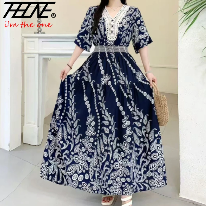 Zomer Indiase jurk Dameskleding Ropa De Muje Boho Lange Vintage Koreaanse mode Strandstijl Casual Boheemse bloemengewaad Jurken